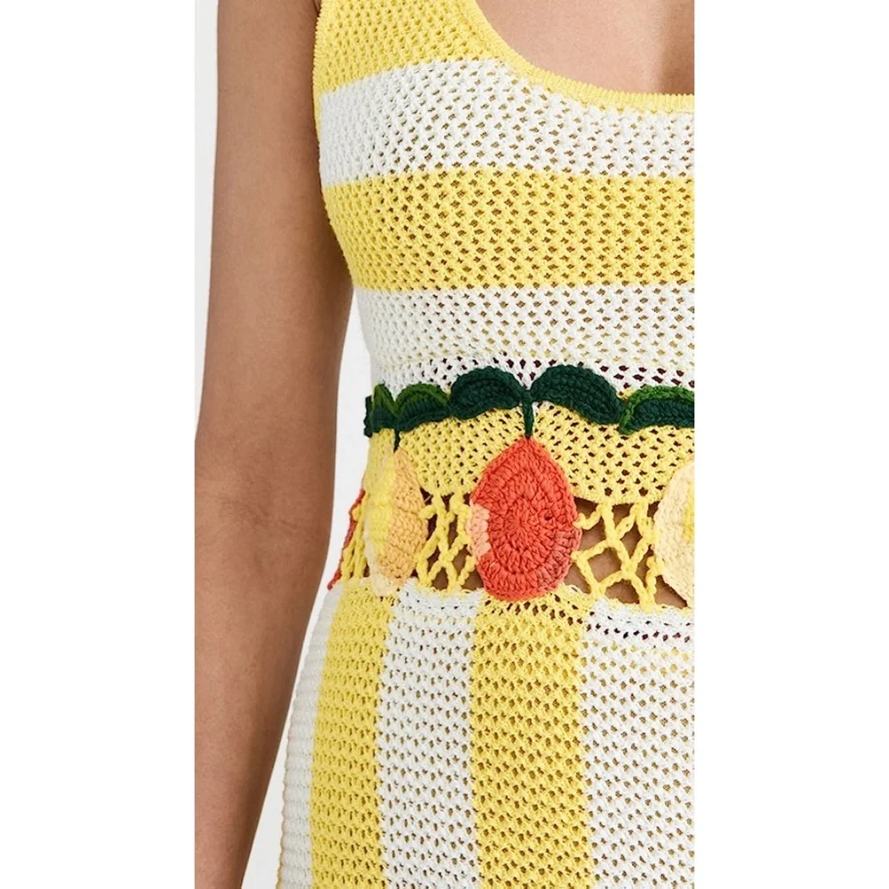 Staud $345 Knit Embroidered Citrus Wallflower White Stripe NWT Small - Picture 4 of 6